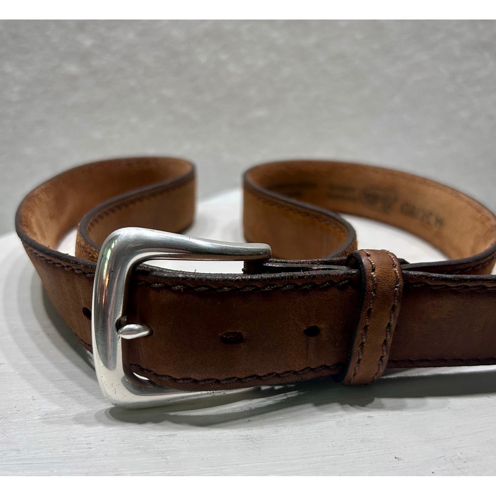 Justin Mens Brown Top Grain Leather Western Belt Silver Buckle 44 247BD USA Made